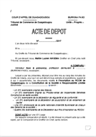 Formulaire d'acte de dépôt au Registre de commerce